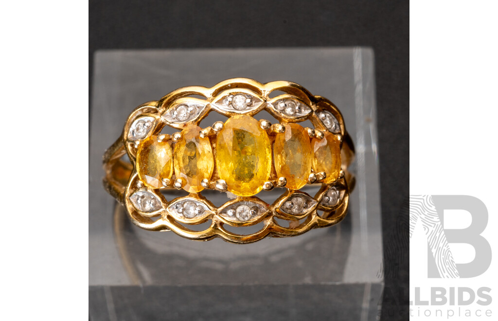 10ct Vintage Citrine & Diamond Ring, Size Q, 3.44 Grams