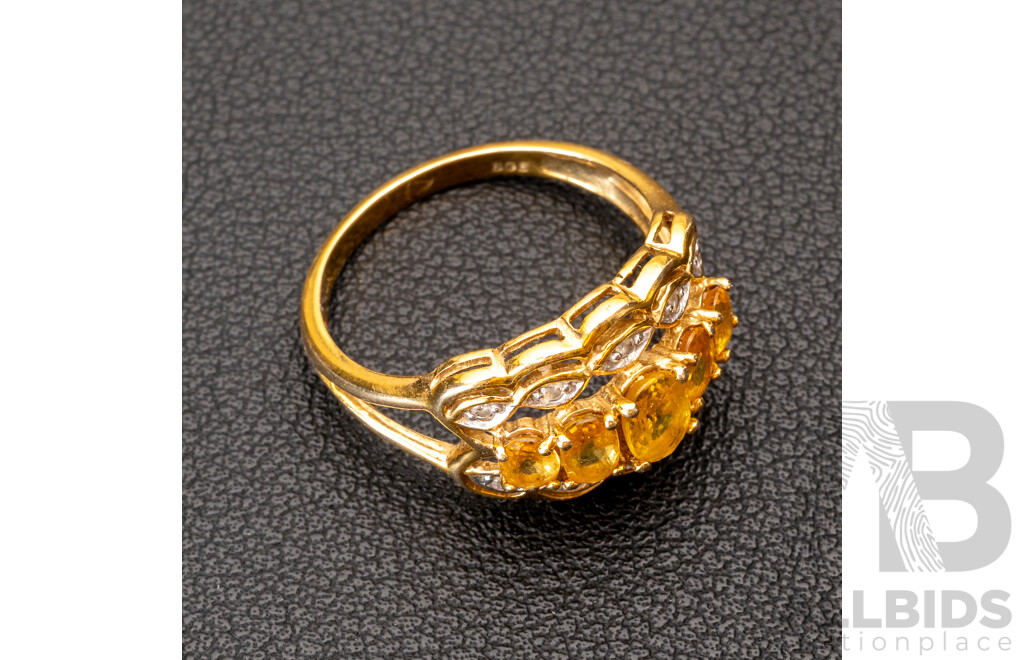 10ct Vintage Citrine & Diamond Ring, Size Q, 3.44 Grams