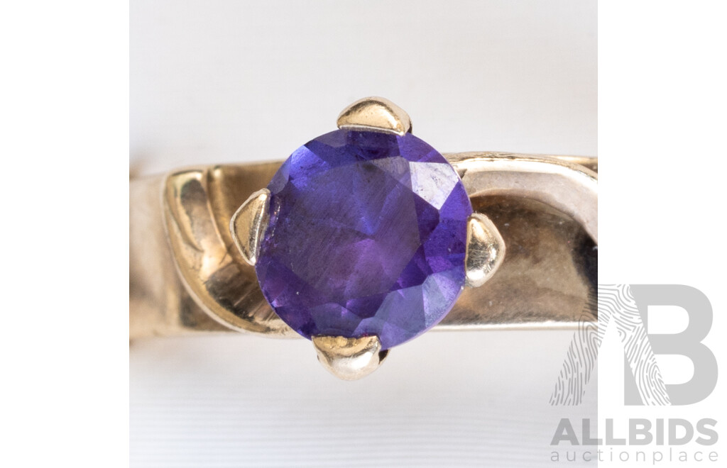 9ct Vintage Amethyst Solitaire Ring, Size O, 2.19 Grams