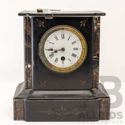 Late 19th Century Black Slate Mantle Clock Late 19th Century Black Slate Mantle Clock