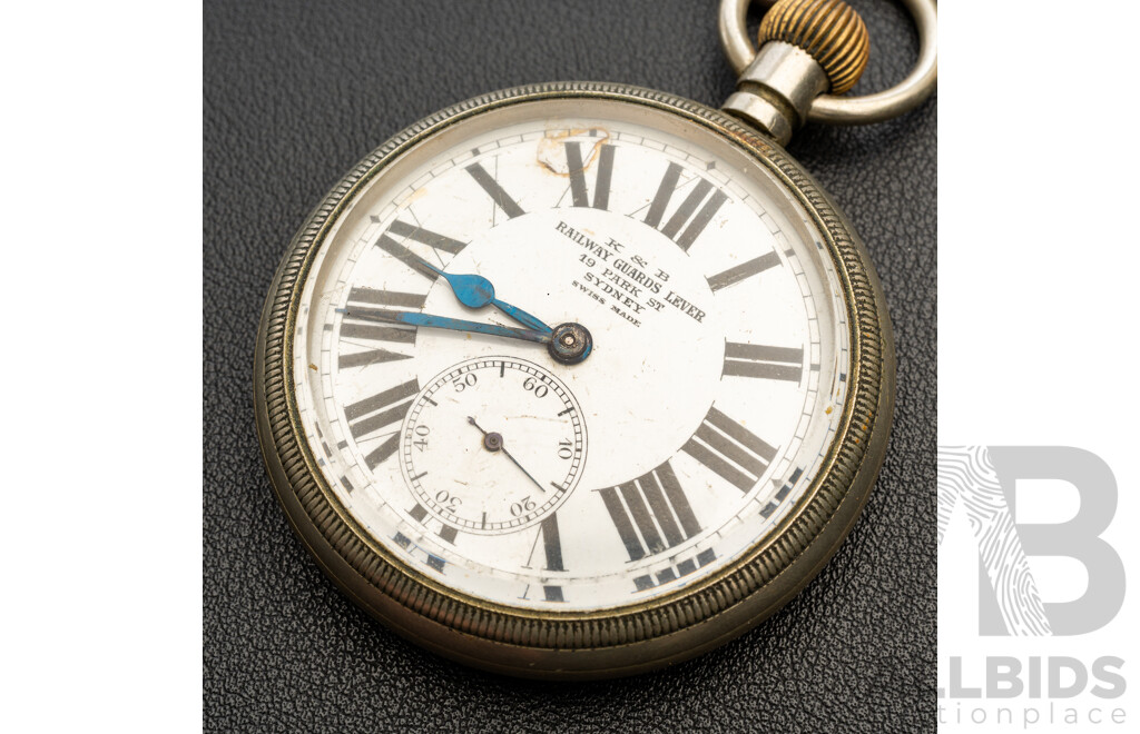 Railway Guards Lever Vintage Open Face Pocket Watch, 56mm, Silver No Hallmarks