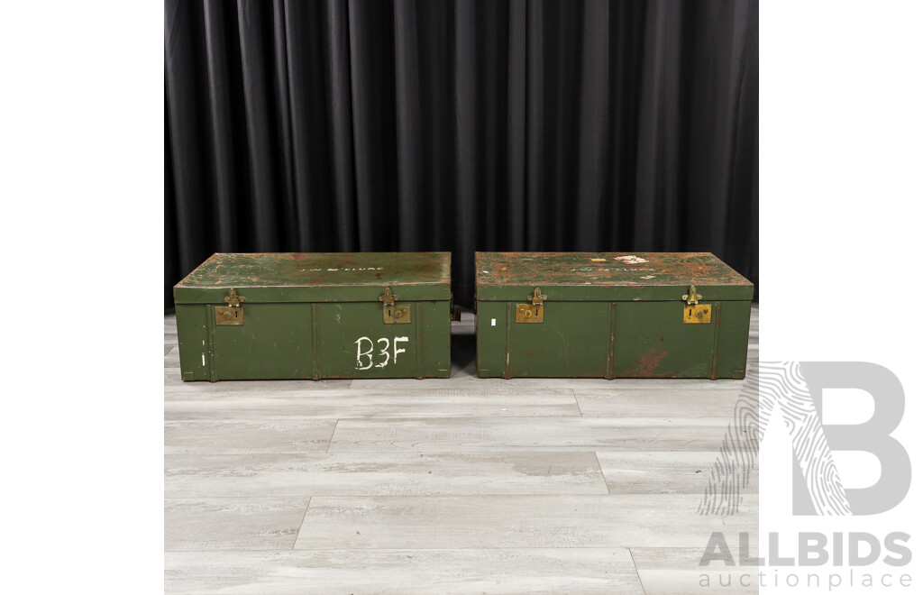 Pair of Vintage Metal Military Trunks