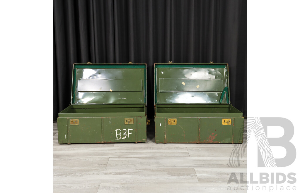 Pair of Vintage Metal Military Trunks