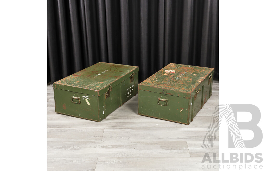 Pair of Vintage Metal Military Trunks