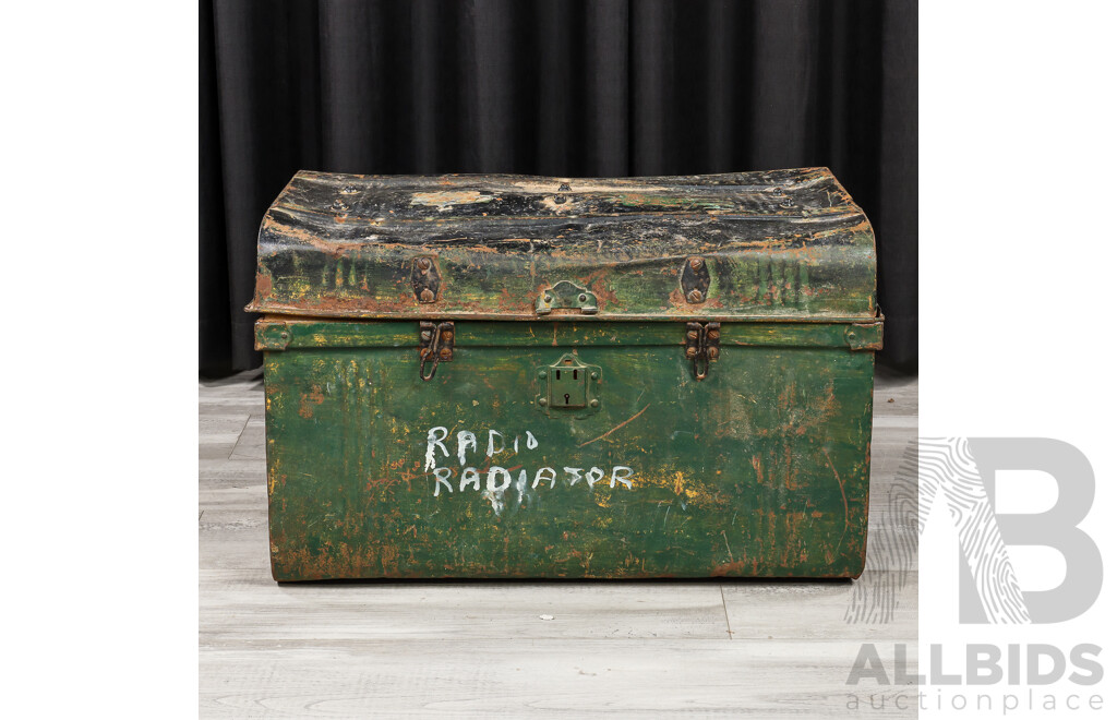 Vintage Metal Dome Top Military Trunk