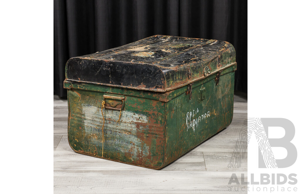 Vintage Metal Dome Top Military Trunk