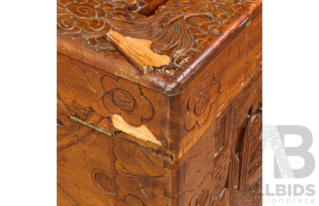 Heavily Carved Chinese Camphor Wood Trunk