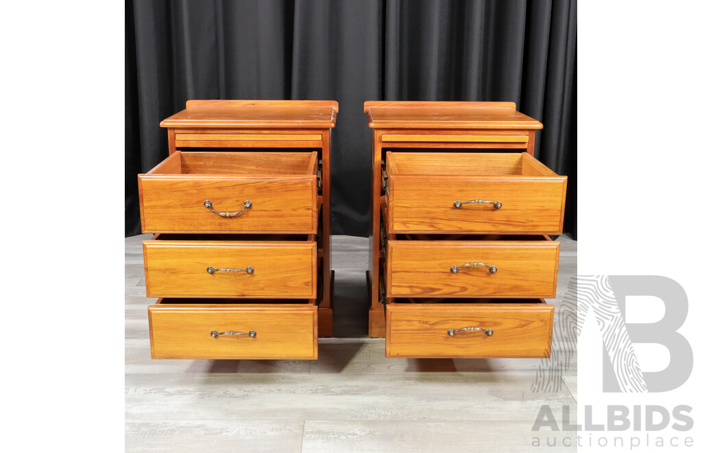 Pair of Tasmanian Blackwood Three Drawer Bedside Chests