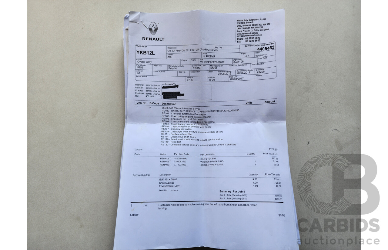 7/2014 Renault Clio Dynamique X98 5d Hatchback Grey 1.2L