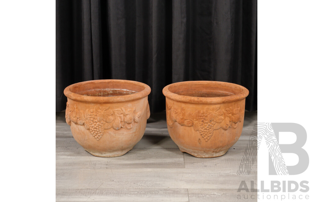Pair of Vintage Terracotta Planters with Fruit Motif