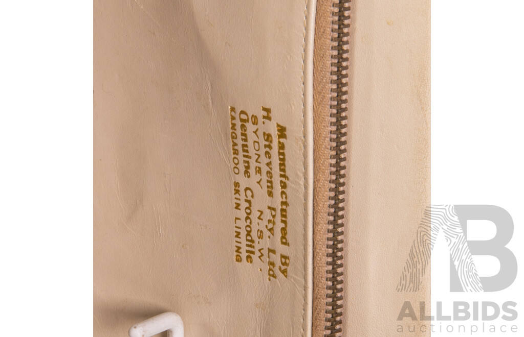 Vintage Australian Crocodile Skin Handbag with Kangaroo Skin Lining with Matching Purse, by H. Stevens, Sydney