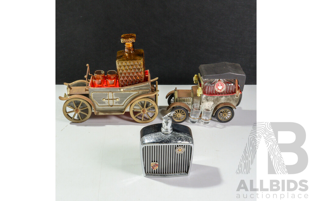 Collection Three Retro Automobile Themed Items Comprising Truck Decanter Set, Smaller Car Decanter Set with Musical Function & Jaguar Decanter
