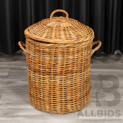 Large Lidded Cane Basket
