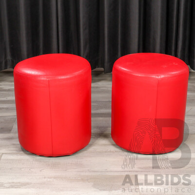 Pair of Red Leather Footstools