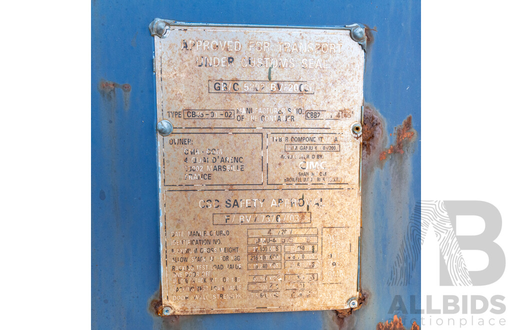 04/2007, 40Ft High Cube, Shipping Container - Blue