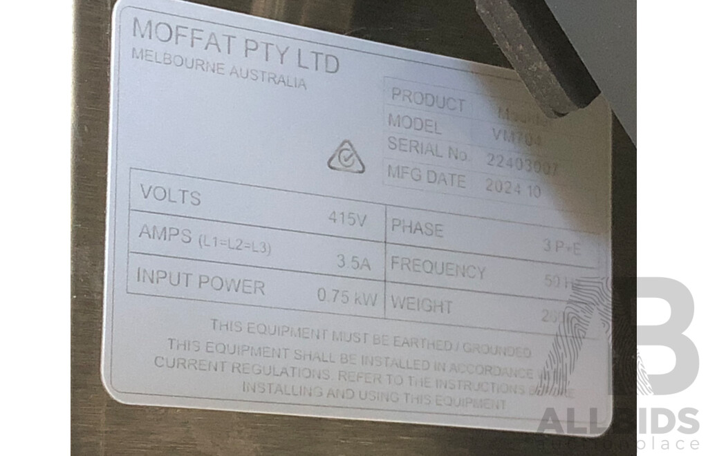 Moffat Versatile 2 Bread Moulder - New - RRP $18,000.00
