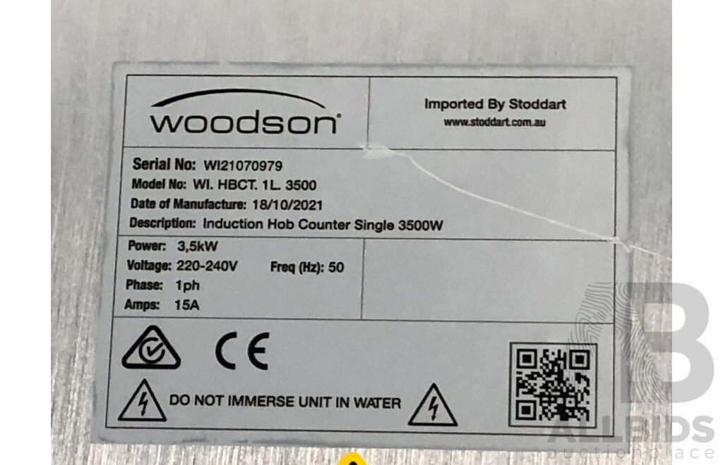Woodson 3.5kW Single Induction Benchtop Cooker