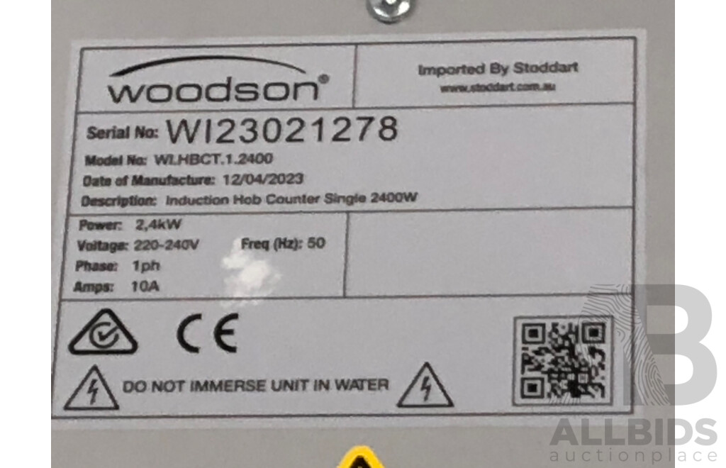 Woodson 2.4kW Single Induction Benchtop Cooker