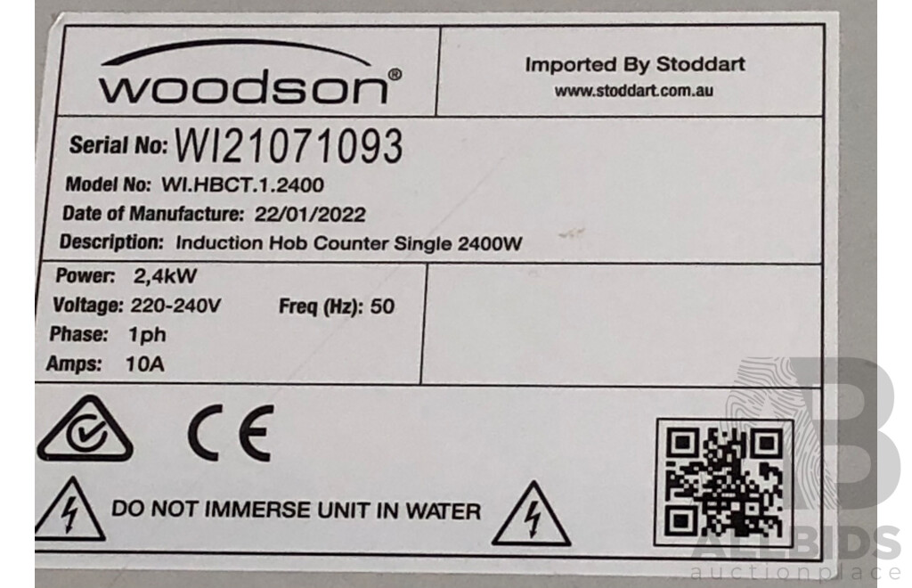 Woodson 2.4kW Single Induction Benchtop Cooker
