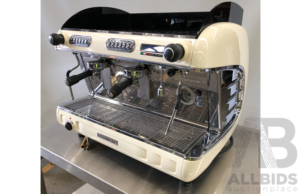 San Remo Two Group Head Coffee Machine and Stainless Steel Trolley