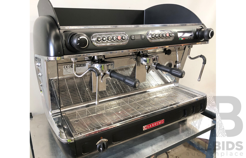 San Remo Two Group Head Coffee Machine and Metal Trolley