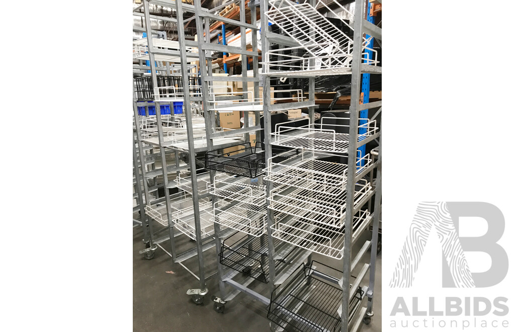 Stainless Steel Catering Trolleys/Racks with Sliding Baskets - Lot of 3