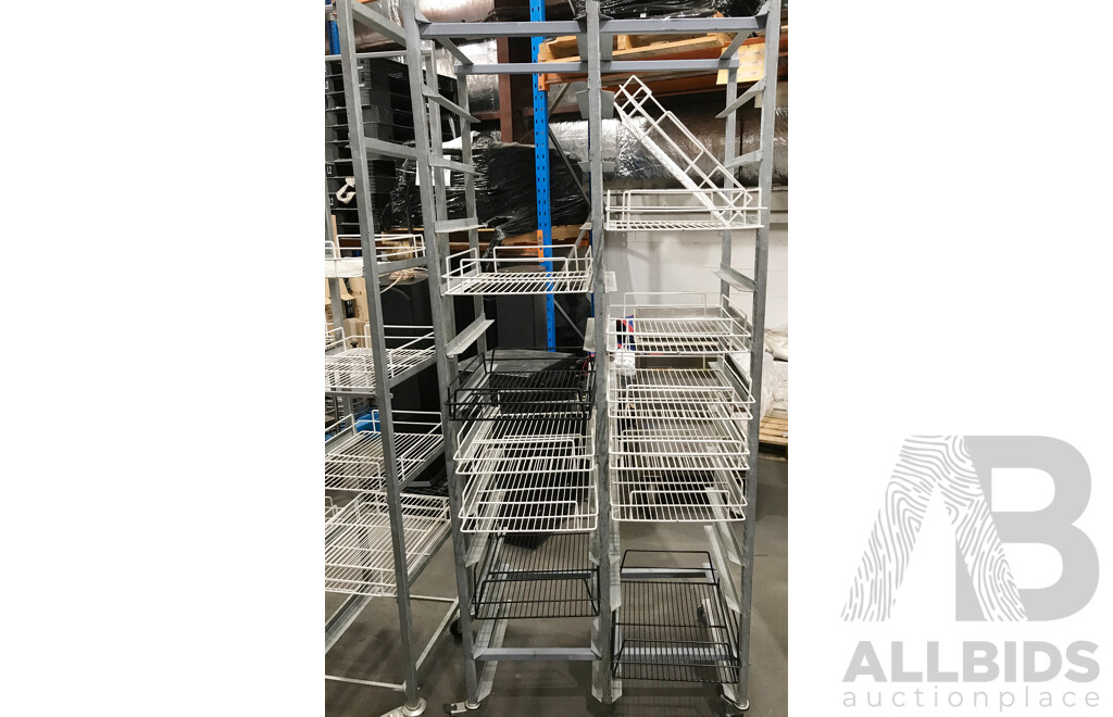 Stainless Steel Catering Trolleys/Racks with Sliding Baskets - Lot of 3