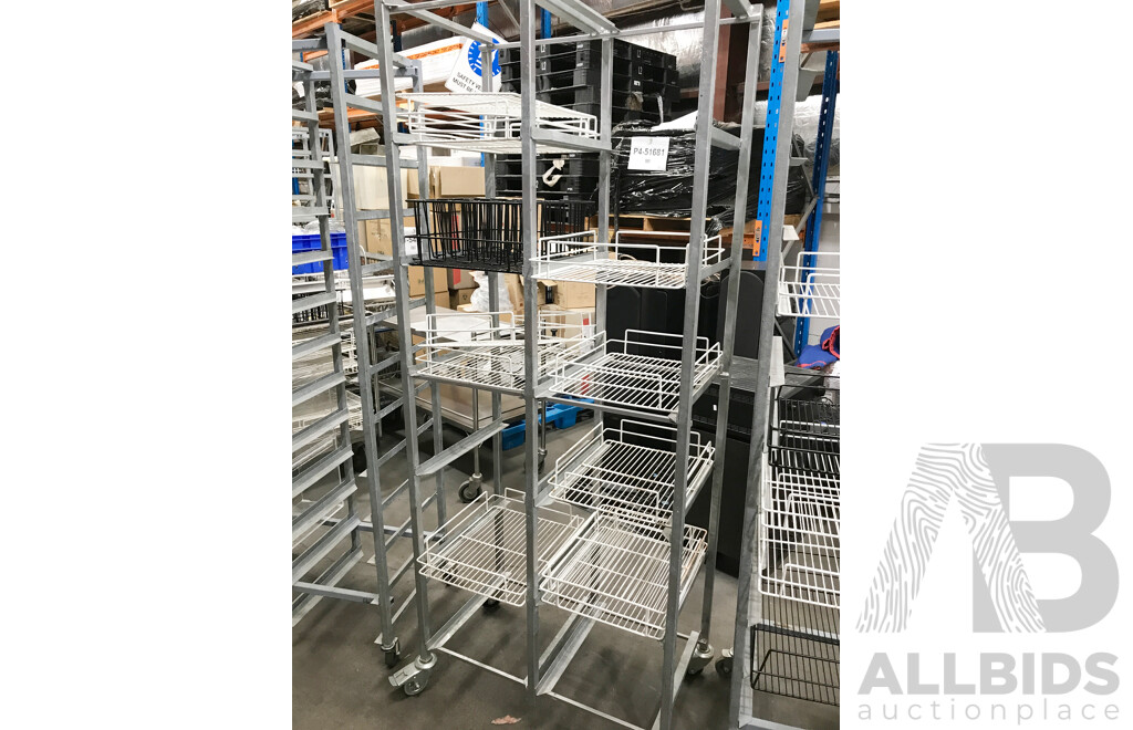Stainless Steel Catering Trolleys/Racks with Sliding Baskets - Lot of 3