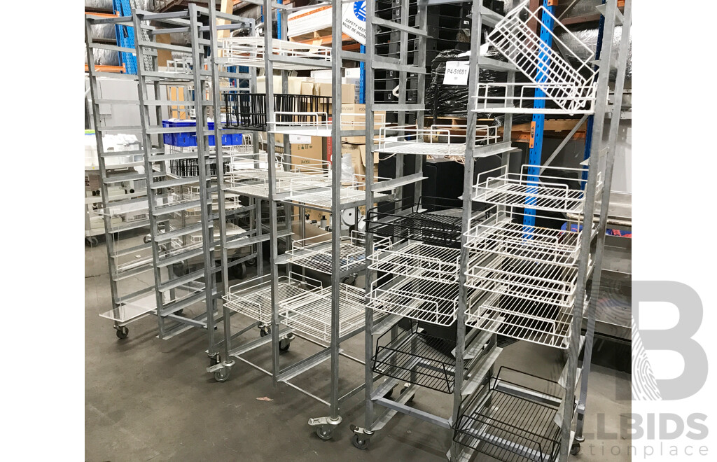 Stainless Steel Catering Trolleys/Racks with Sliding Baskets - Lot of 3