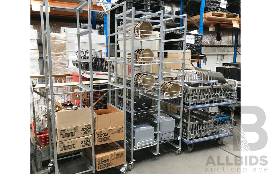 Stainless Steel Catering Trolleys/Racks and 2 Tier Trolley with Assorted Food Service Ware and Equipment