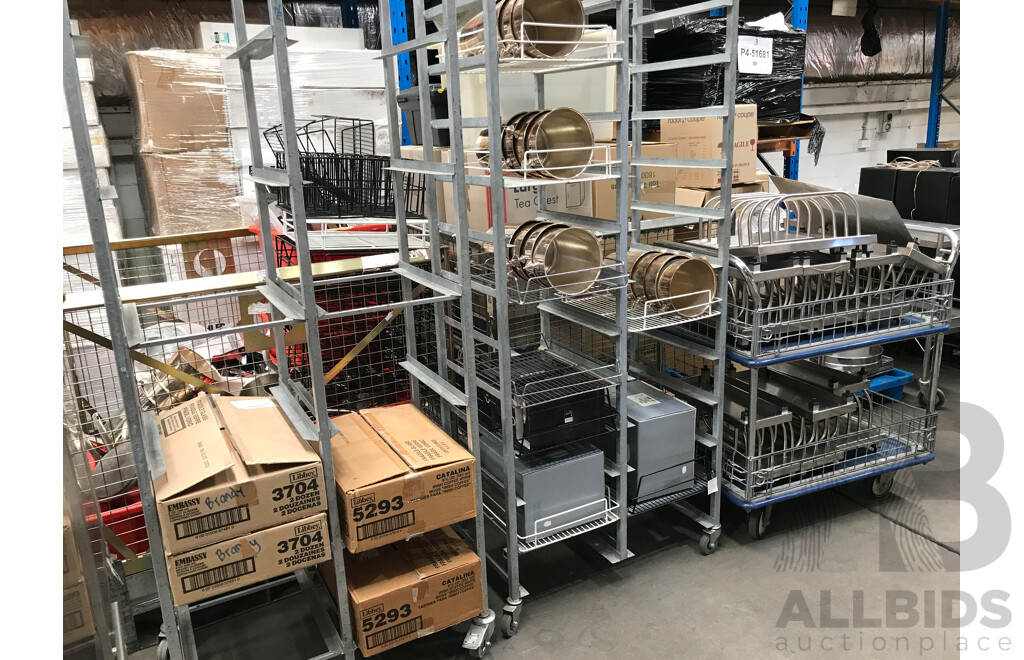 Stainless Steel Catering Trolleys/Racks and 2 Tier Trolley with Assorted Food Service Ware and Equipment