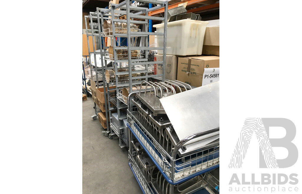 Stainless Steel Catering Trolleys/Racks and 2 Tier Trolley with Assorted Food Service Ware and Equipment