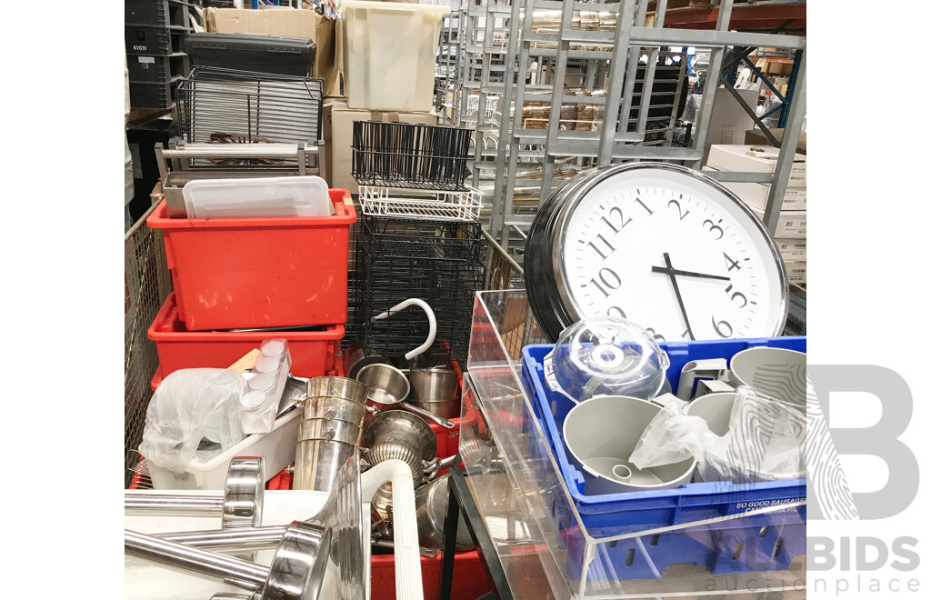 Bulk Lot of Assorted Food Service Ware, Equipment, and Furniture
