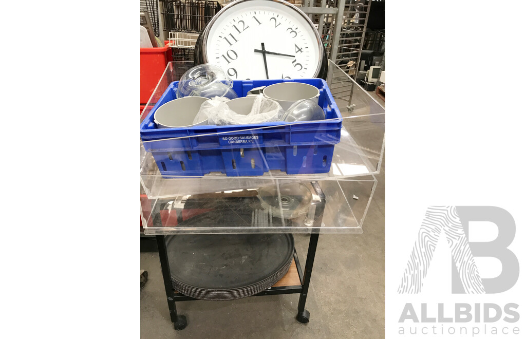Bulk Lot of Assorted Food Service Ware, Equipment, and Furniture