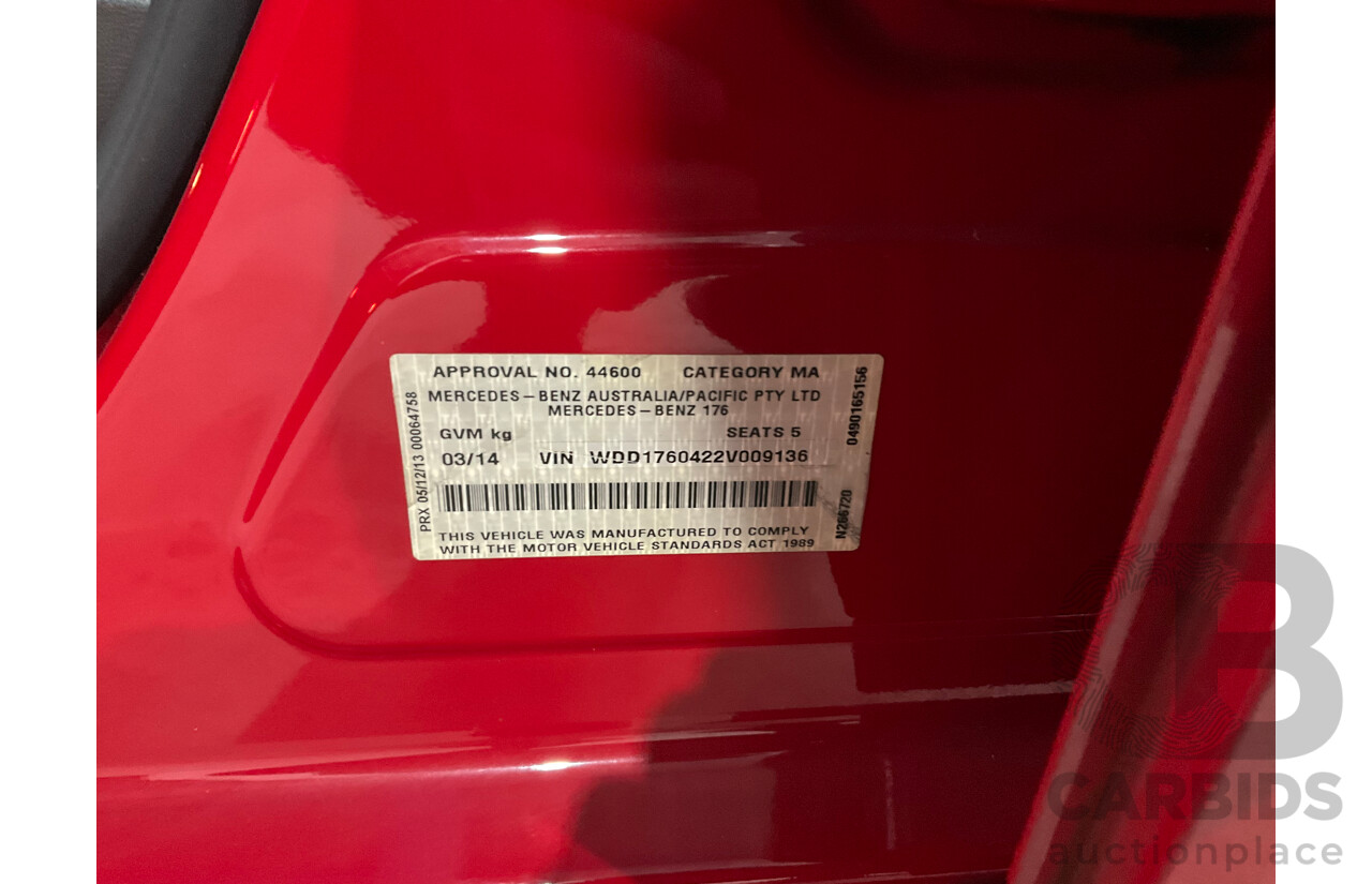 3/2014 Mercedes-Benz A180 BE 176 5d Hatchback Jupiter Red Turbo 1.6L