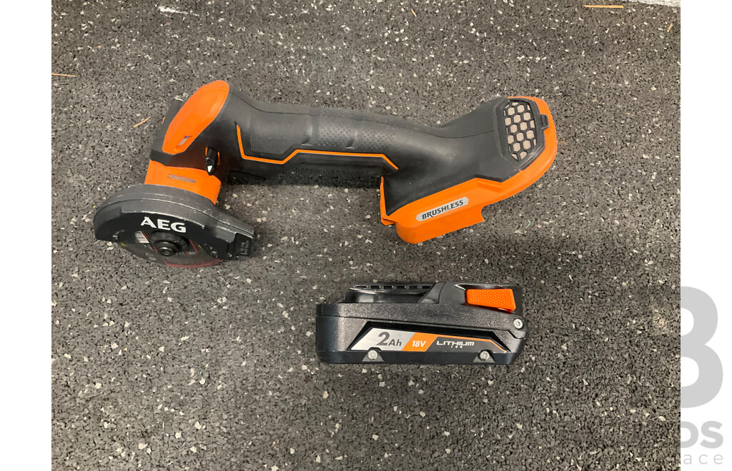 AEG 18V XR Brushless Angle Grinder (MMS18SBL) Skinn Only and 18V 2Ah Battery - ORP $329