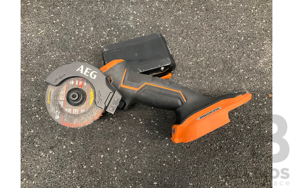AEG 18V XR Brushless Angle Grinder (MMS18SBL) Skinn Only and 18V 2Ah Battery - ORP $329