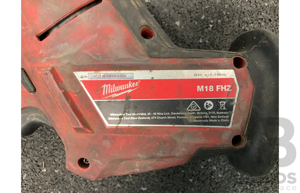 MILWAUKEE 18V Fuel Reciprocating Saw (M18FHZ) Skinn Only and 18V 6.0Ah Battery - ORP $569