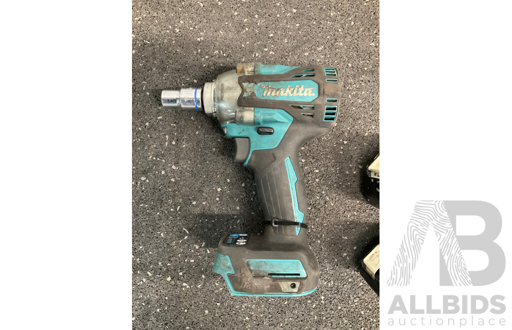 MAKITA 18V Brushless Impact Wrench (DTW300), 18V 5.0AH Battery and 18V 1.3Ah Battery - Lot of 3 - ORP $489