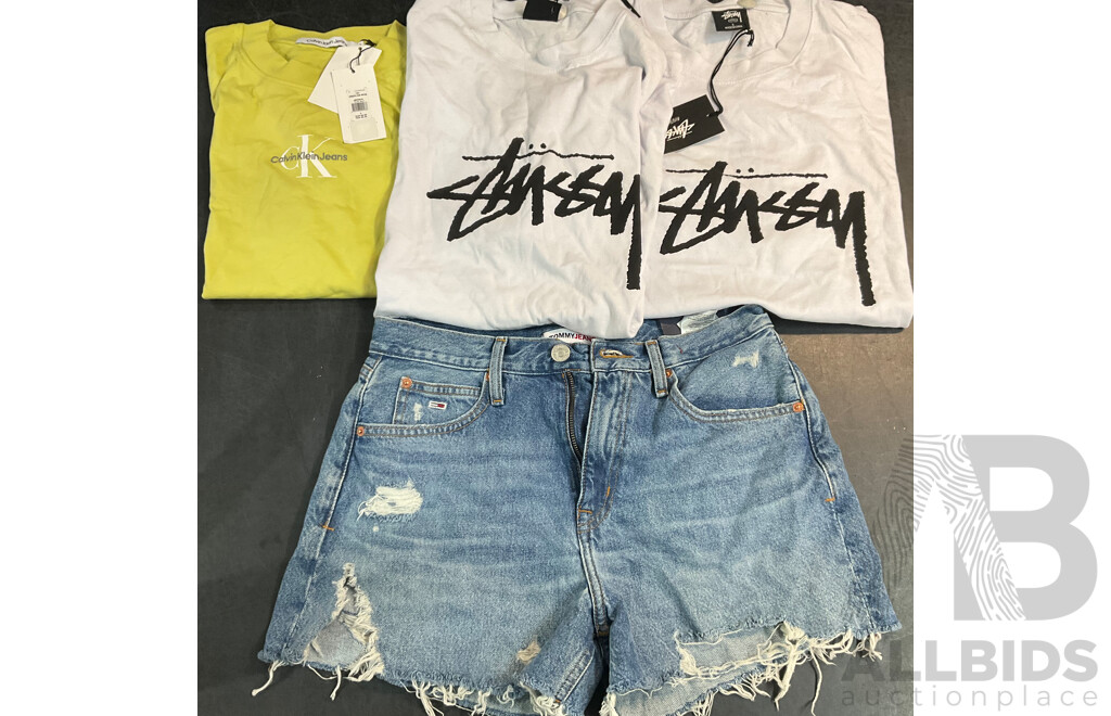 STUSSY, Calvin Klein Jeans T-shirt Sizes S, L & Tommy Jeans Shorts Size 28 - Lot of 4