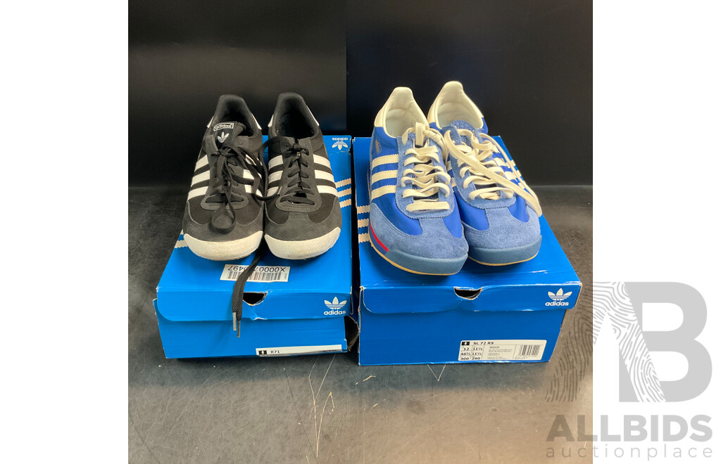 ADIDAS Black R71 Shoes  & Blue SL 72 Shoes - Size US12 - Lot of 2