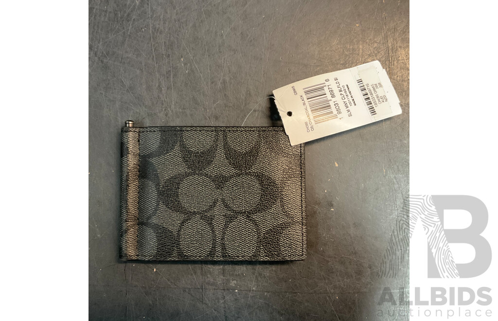 COACH Charcoal Slim Money Clip Billfold Wallet & R.M. Williams Belt