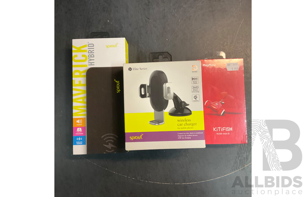 SPROUT Wireless Car Charger & Hybird Speaker & MAY MAW KitiFish - Lot of 3