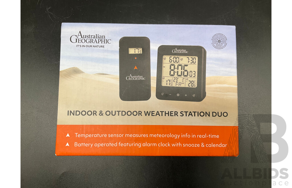 UNIDEN UHF Handheld Adventrue 2-way Radio - Twin Pack and AUSTRALIAN GEOGAPHIC Indoor & Outdoor Weather Station Duo - Lot of 2