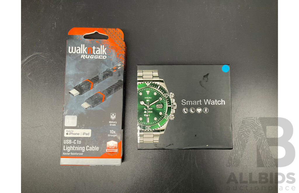 Men's Business Smart Watch and WALKnTALK Rugged USB-C Cable - Lot of 2