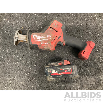 MILWAUKEE 18V Fuel Reciprocating Saw (M18FHZ) Skinn Only and 18V 6.0Ah Battery - ORP $569