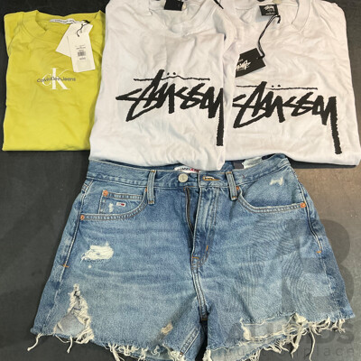 STUSSY, Calvin Klein Jeans T-shirt Sizes S, L & Tommy Jeans Shorts Size 28 - Lot of 4