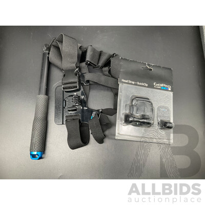 GoPro Accessories, Including Head Strap + Quick Clip, Sport Kit and SP POV Pole - Lot of 3