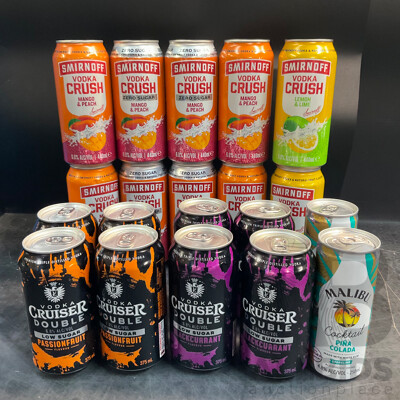 SMIRNOFF Vodka Crush & Cruiser Vodka Drinks & Malibu Pina Colada Alcoholic Drink - Lot of 20