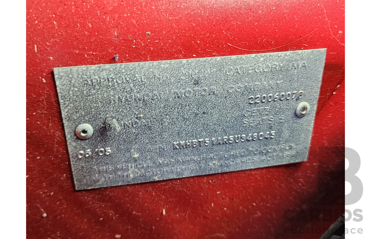 6/2005 Hyundai Getz GL TB 5d Hatchback Red 1.5L